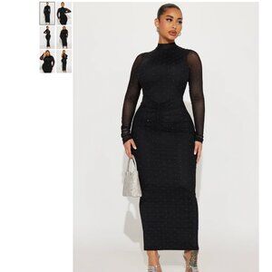Fashion Nova - All That Glimmer Mesh Maxi Dress - Black
